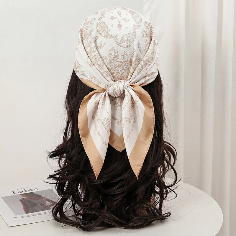 Syal Persegi Motif Paisley Bei - Ascot Neck Scarf ulasan dan harga
