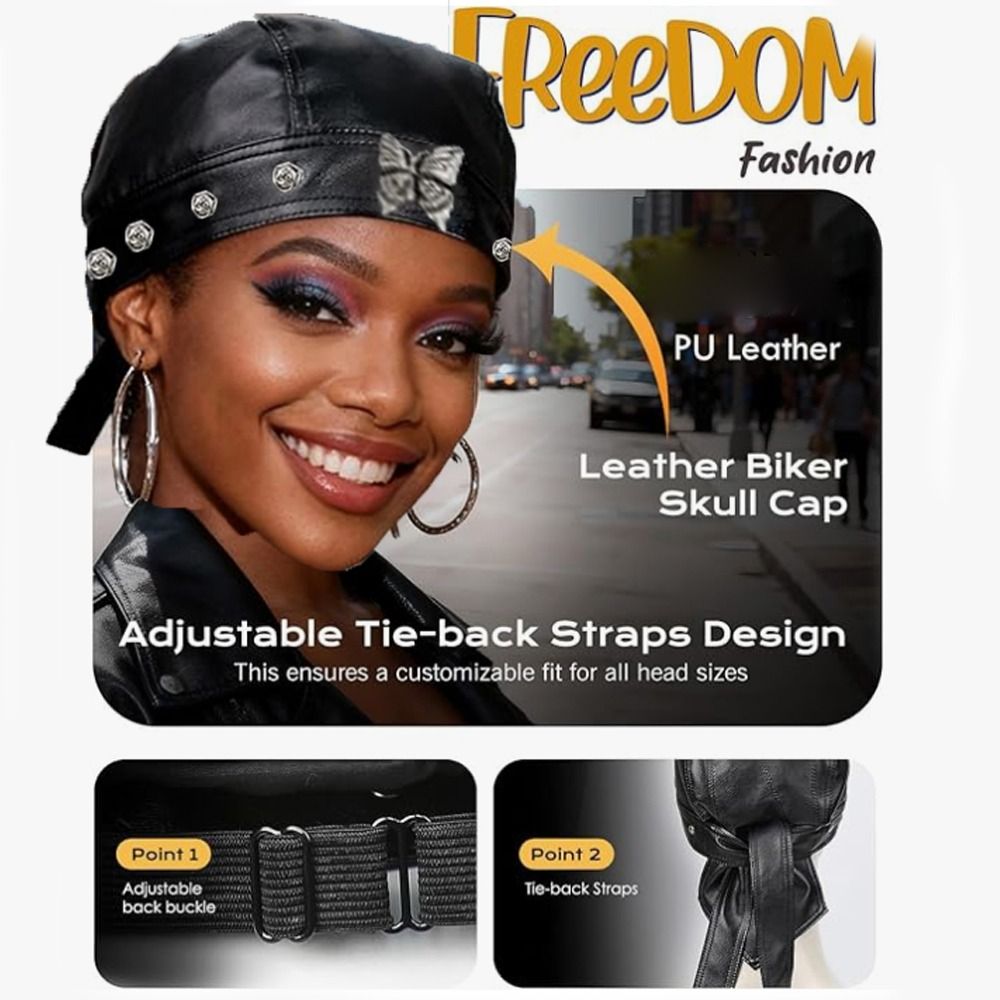 Topi Biker Kulit PU Hitam yang - Bandana Doo Rag ulasan dan harga